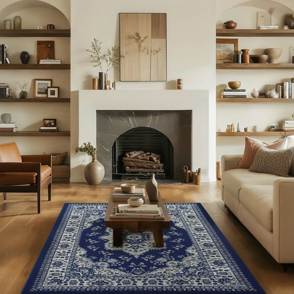 Tapis de style persan traditionnel bleu nuit | Zéphyr